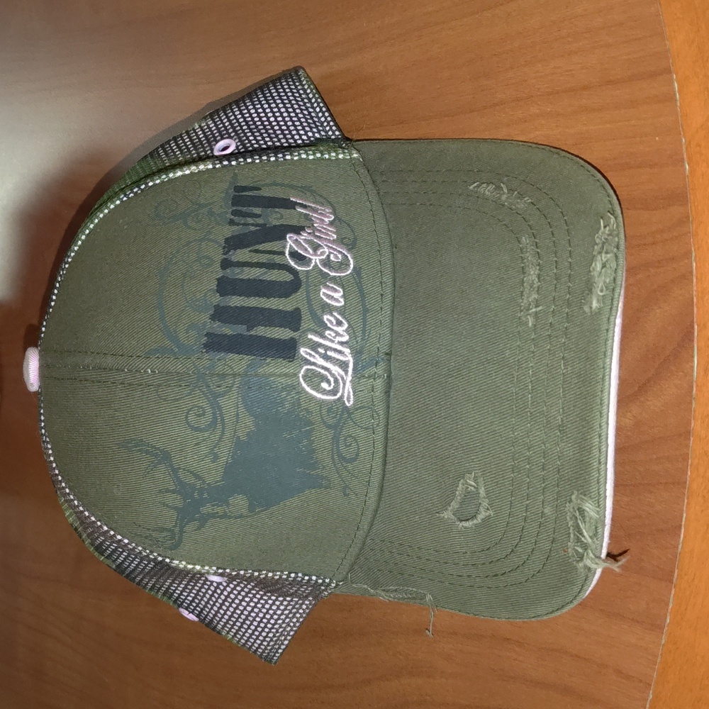 Buck Wear Hunt Like a Girl Embroidered Distressed Mesh Strap-on Hat Cap